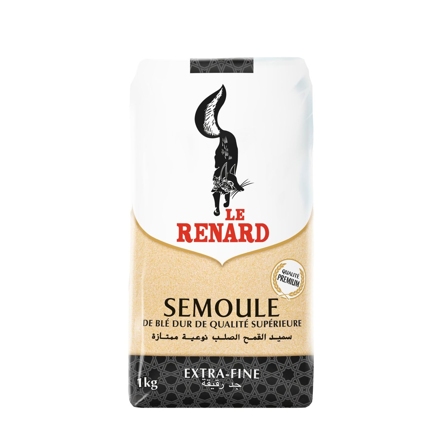 LE RENARD - Semoule Extra-Fine Blé Dur Qualité Supérieure -Idéal pour le couscous, les plats du quotidien ou les recettes traditionnelles - le paquet de 1Kg - Le Lot De 4