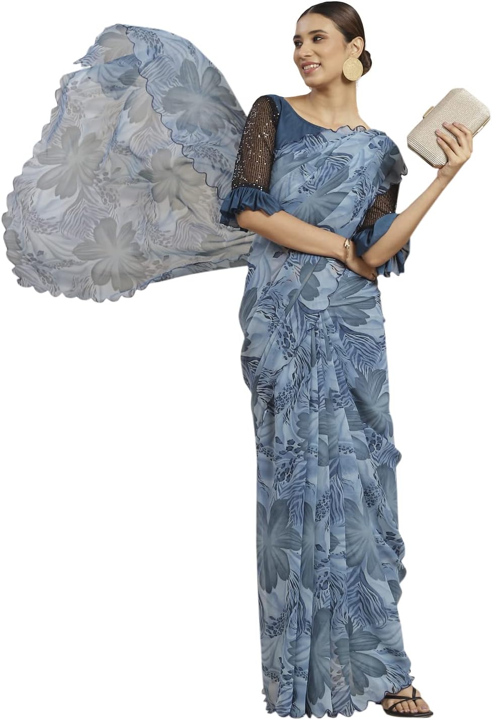 WomanistaWomen's Georgette Saree (TI2797_Blue), One Size