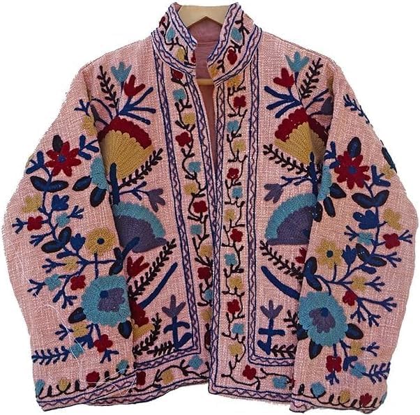 Embroidered Floral Jacket, Reversible, Cotton Blend, Traditional Ethnic Design, Multi-Color