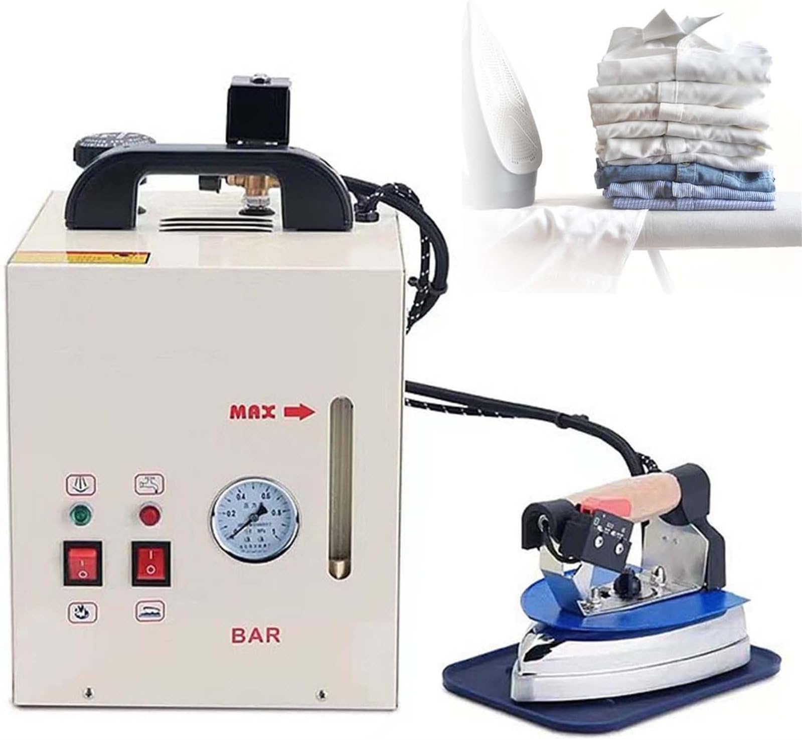 GYQSSD 1600W Steam Ironing Station,900W Handheld Steam Boiler Iron Steamer with 4L Boiler, Visual Pressure Gauge & Water Shortage Alarm for Clothing Stores, Laundries and Factories
