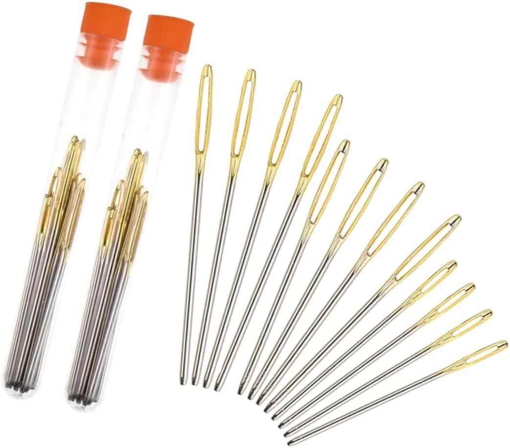 Hohopeti 2sets Stainless Steel Blunt Needles Large Eyes for Weaving Knitting and Sewing Includes Storage Bottle Needles and Silver Finishes