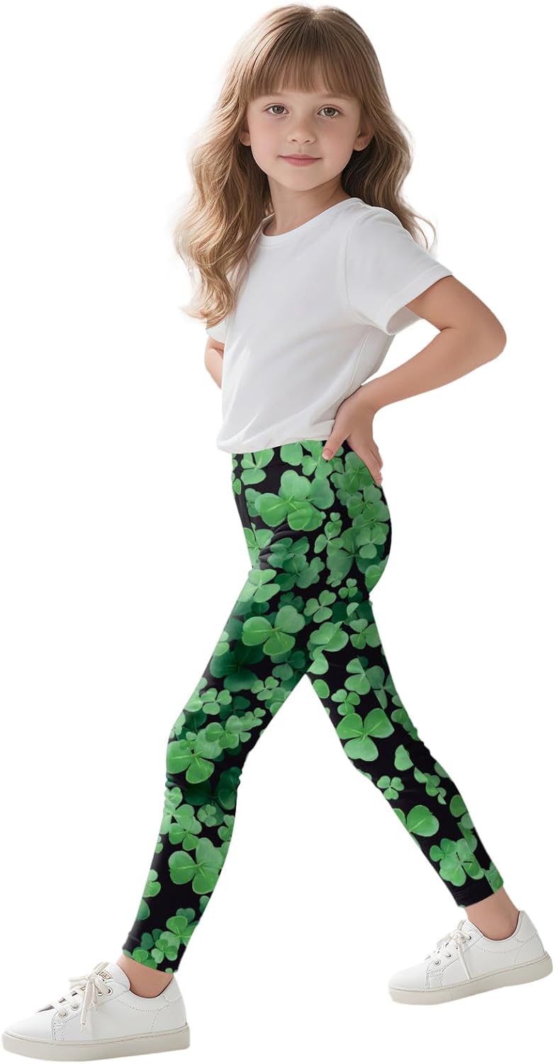color cosplayer St. Patrick's Day Leggings for Girls Kids Shamrock Pants Stretchy Tights - Image 3