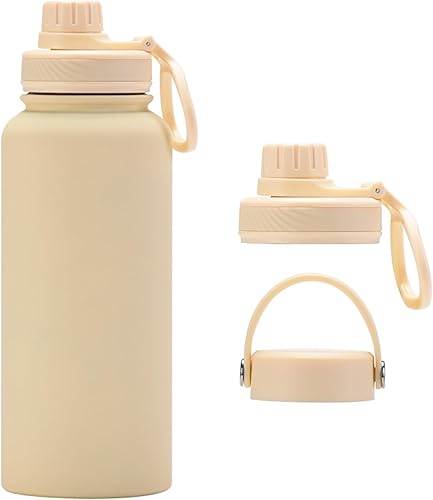 Miniatura 14 de Botella de agua negra aislada de 32 onzas, botella de agua grande de acero inoxidable de metal, botella de agua para hombre, para gimnasio, Negro