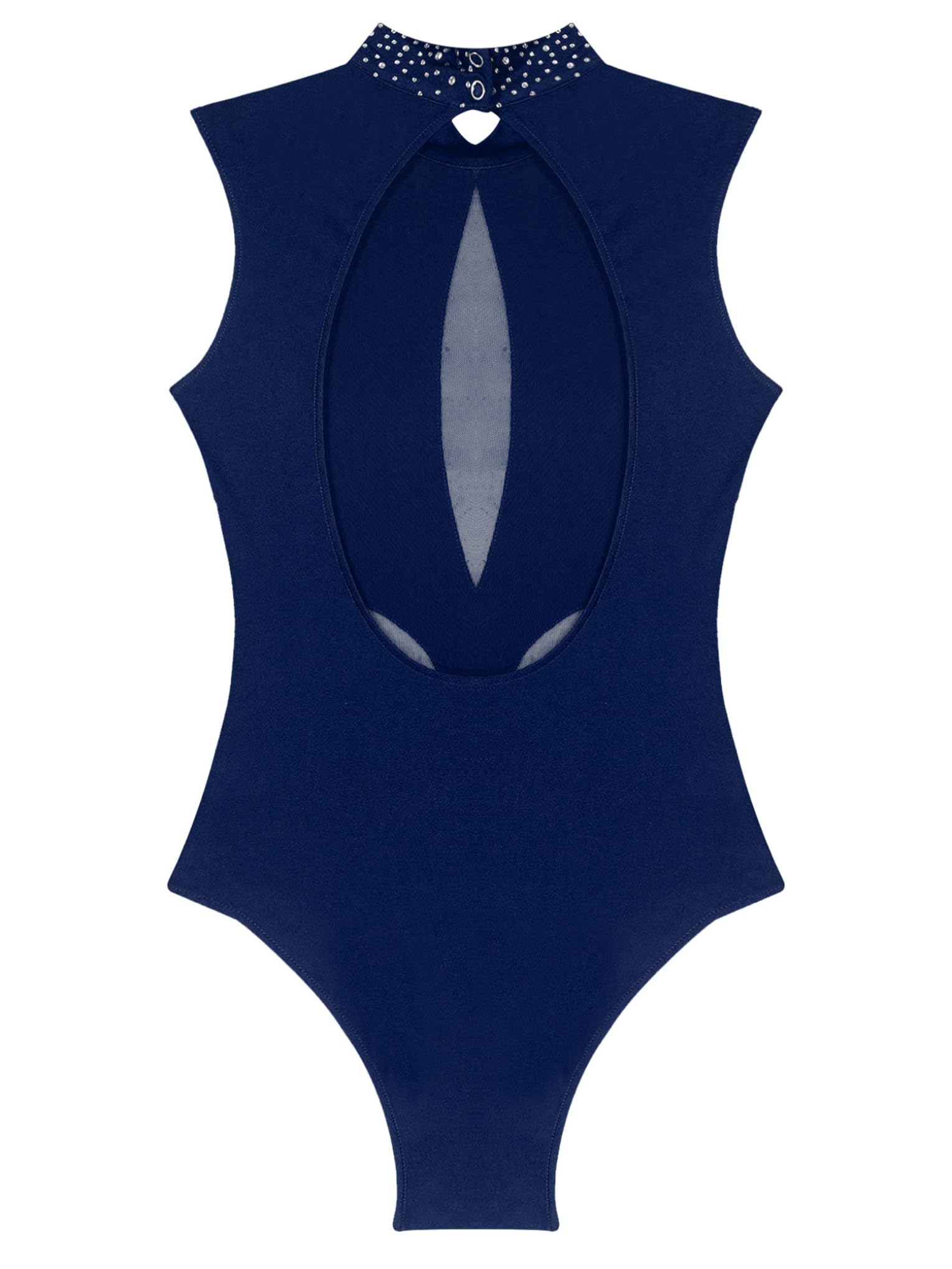 Maillot de Patinaje Artístico Danza Ballet para Mujer Adulto Brillantes Leotardo Gimnasia Rítmica Body sin Manga Retazos de malla Mono de Baile