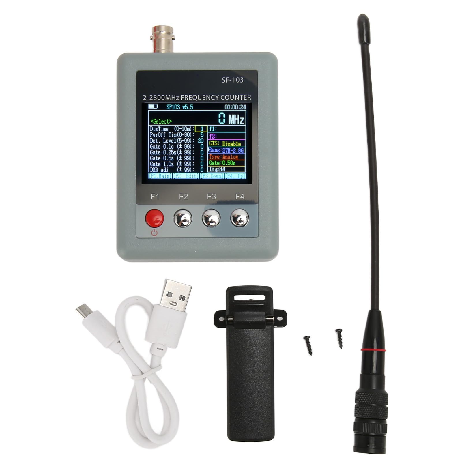 SF-103 A-SF103 Przenośny Licznik Częstotliwości 2 MHz - 2,8 GHz dla Radia Dwukierunkowego, Miernik Częstotliwości Walkie Talkie dla DMR i Analogowego, Akcesoria do Radia