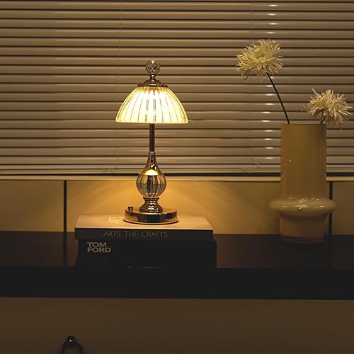 Miniatura 4 de Lámpara de mesa inalámbrica, lámpara recargable con pilas, lámpara táctil LED regulable de 13 pulgadas de alto, lámparas portátiles de metal dorado