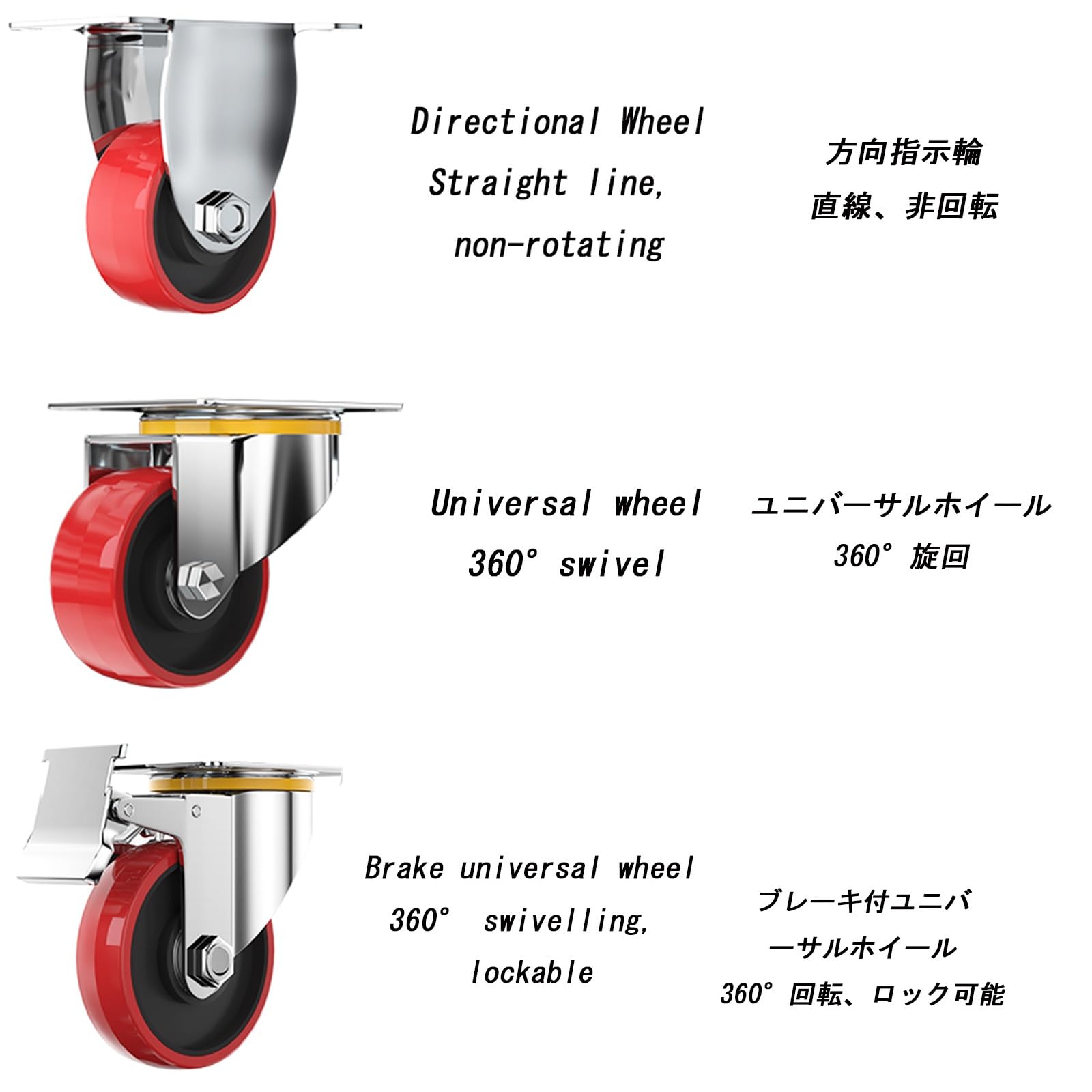 HJXGQJM Roulette Charge Lourde, Roues Industrielles, Roues en Polyuréthane (PU) À Blocage Silencieux, Lockable Bearing Plate Caster Wheels with Brakes(5in(2non-steerable 2with Brakes))