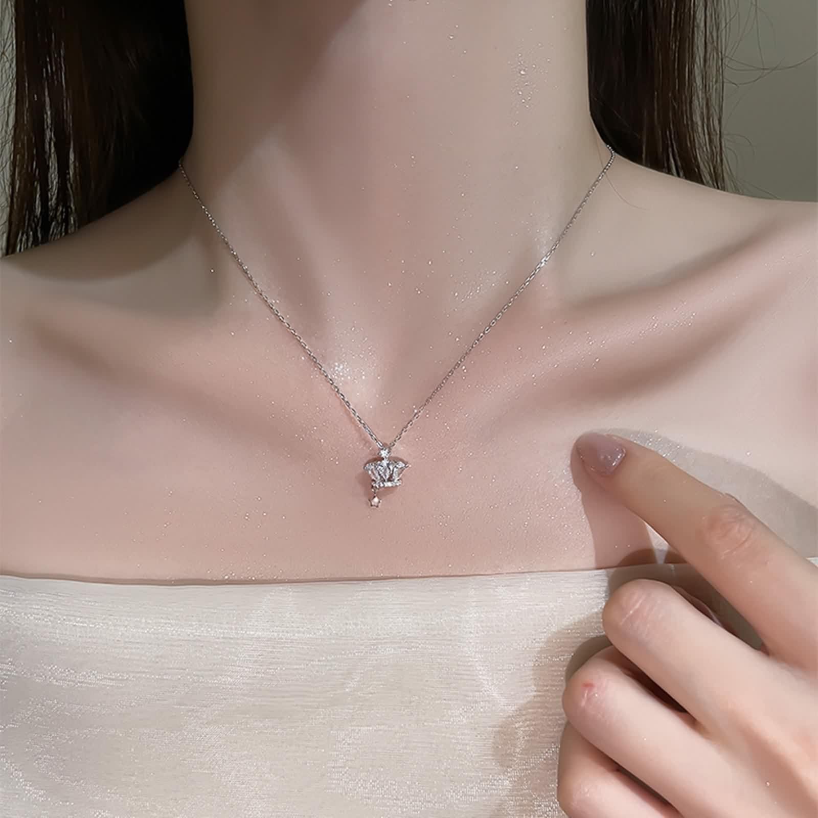 Moissanite Necklace, Women's Chain Necklace Pendant Jewelry White Gold 9K/14K/18K Korona i Gwiazda 40+5 cm Długość