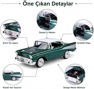 MOTORMAX 1:24 1957 Chevy Bel Air Die-Cast Metal Model Araba, Koleksiyonluk Klasik Amerikan Otomobili MM-73228