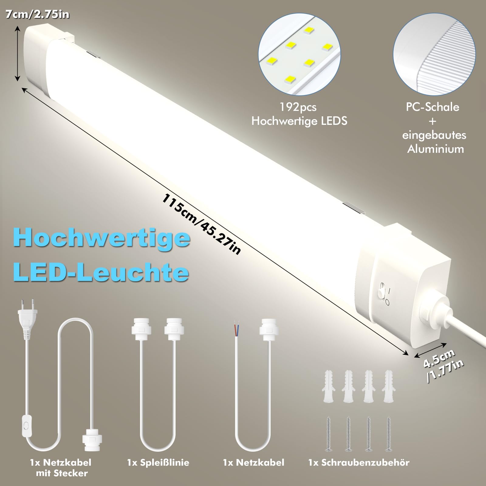 LED Feuchtraumleuchte | 115CM Werkstattlampe, 40W 4800LM Deckenleuchte Röhre - 2er IP54 Wasserdicht Neutralweiß 4500K Verknüpfbar Neonröhre mit Bewegungsmelde für Büro Garage Werkstatt Keller