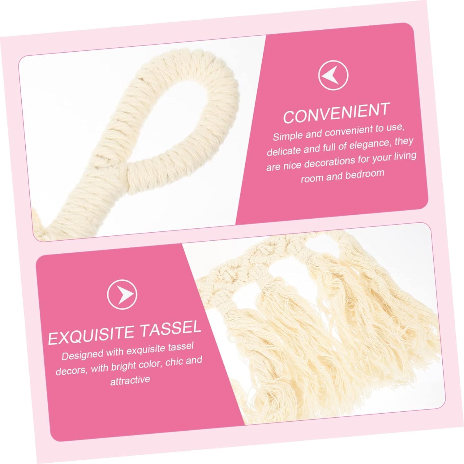 Attache de Rideau, Support de Rideau, Ruban de Rideau en Coton, Crochet d'attache de Rideau, Attache de Rideau de Ferme, Fixation de fenêtre, Corde d'attache de Rideau (Blanc)