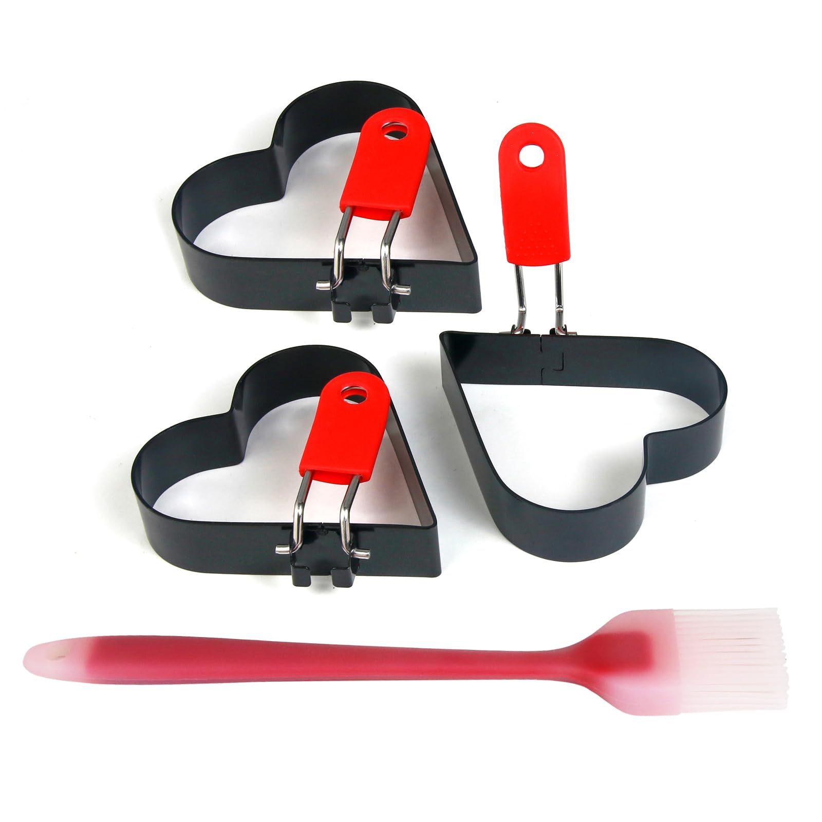 JASKFG Heart-Shaped Egg Ring Mold with Red Handle, Non-Stick Pancake Maker black (3, love)