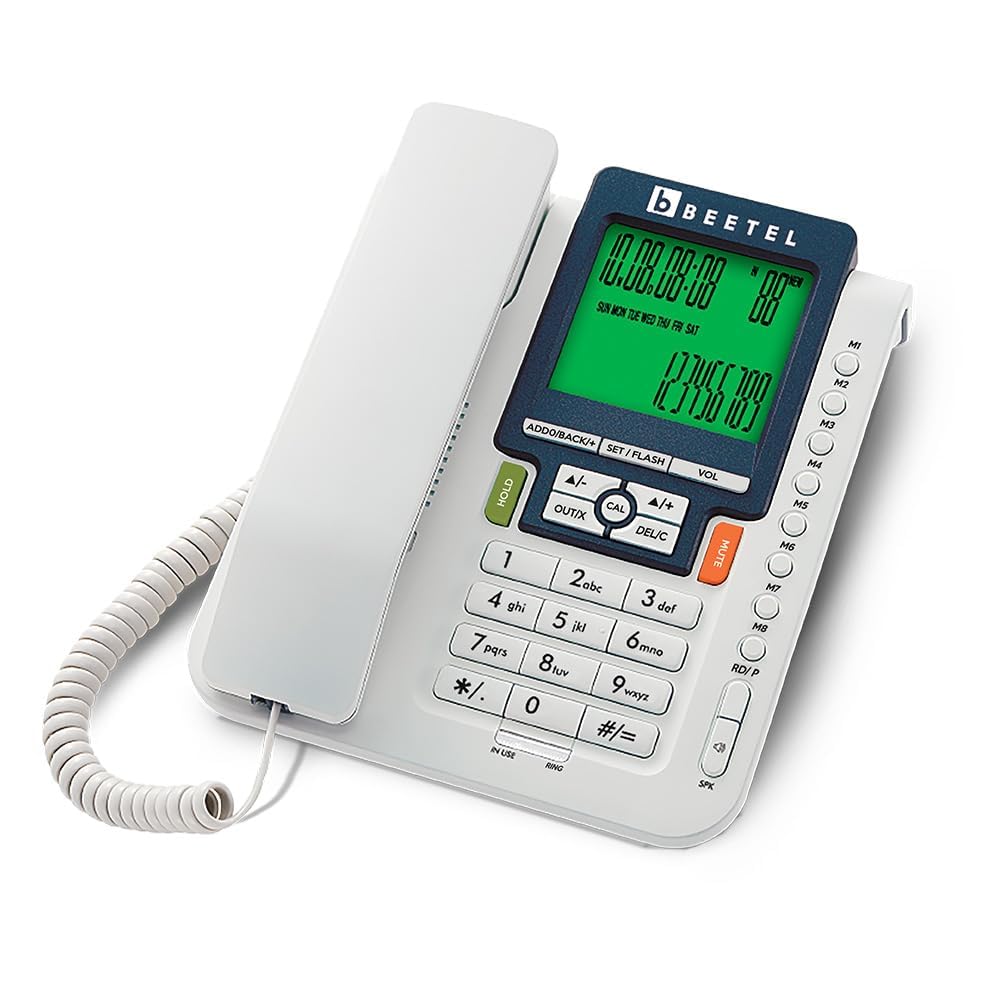 Beetel M71WS Caller ID Landline,16 Digit LCD, 2 Way Speaker Phone, Music On Hold, in-use LED, 6 One Touch Memories, 30 Incoming/15 Outgoing Calls Memory, 16 Ring Melodies (White)