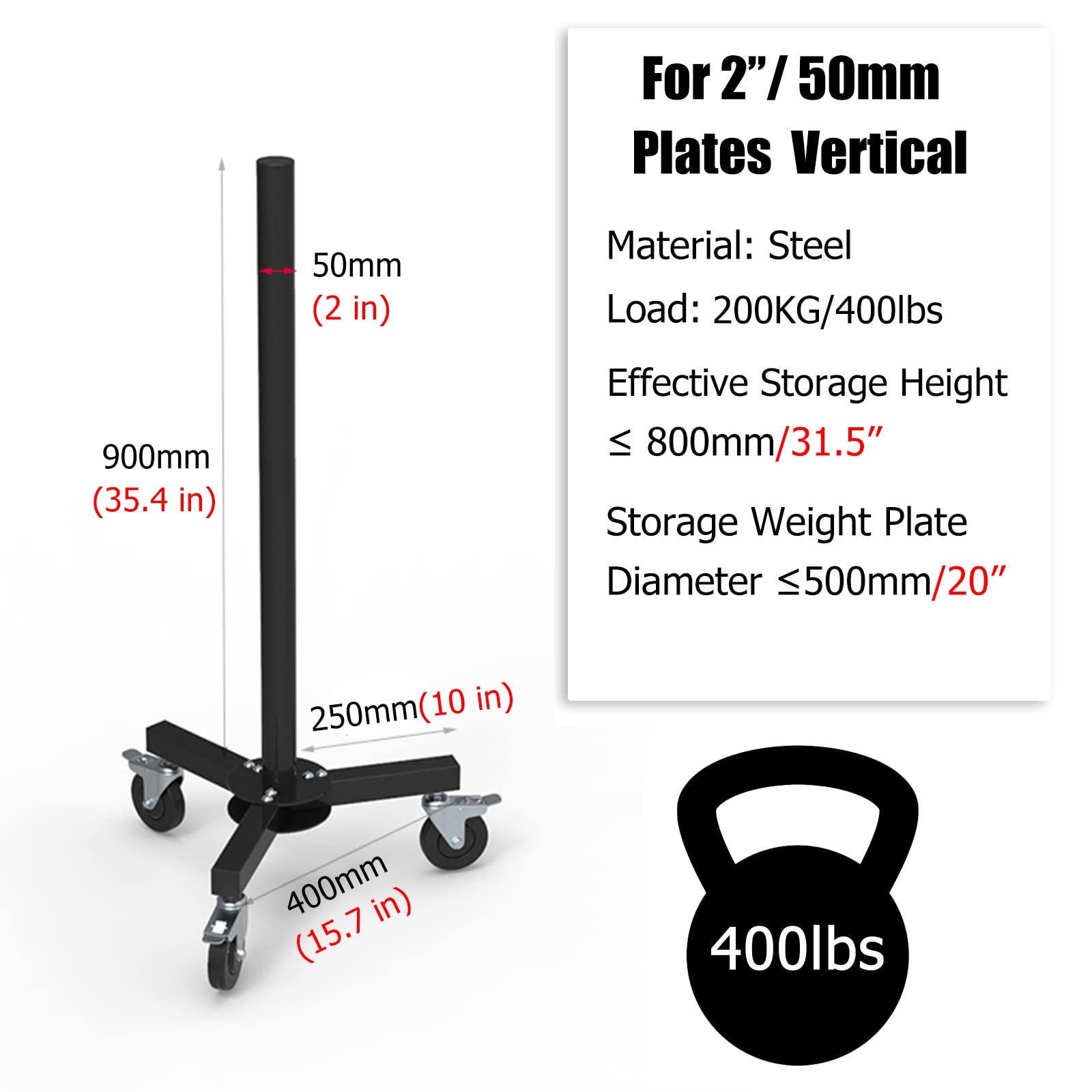 Rastrelliera Pesi, Porta manubri Dischi Nero 50 Mm Peso Portatarga Standard con Ruote, Scaffale Portapiatti Olimpico Verticale da Pavimento, Organizzatore di Palestra Commerciale