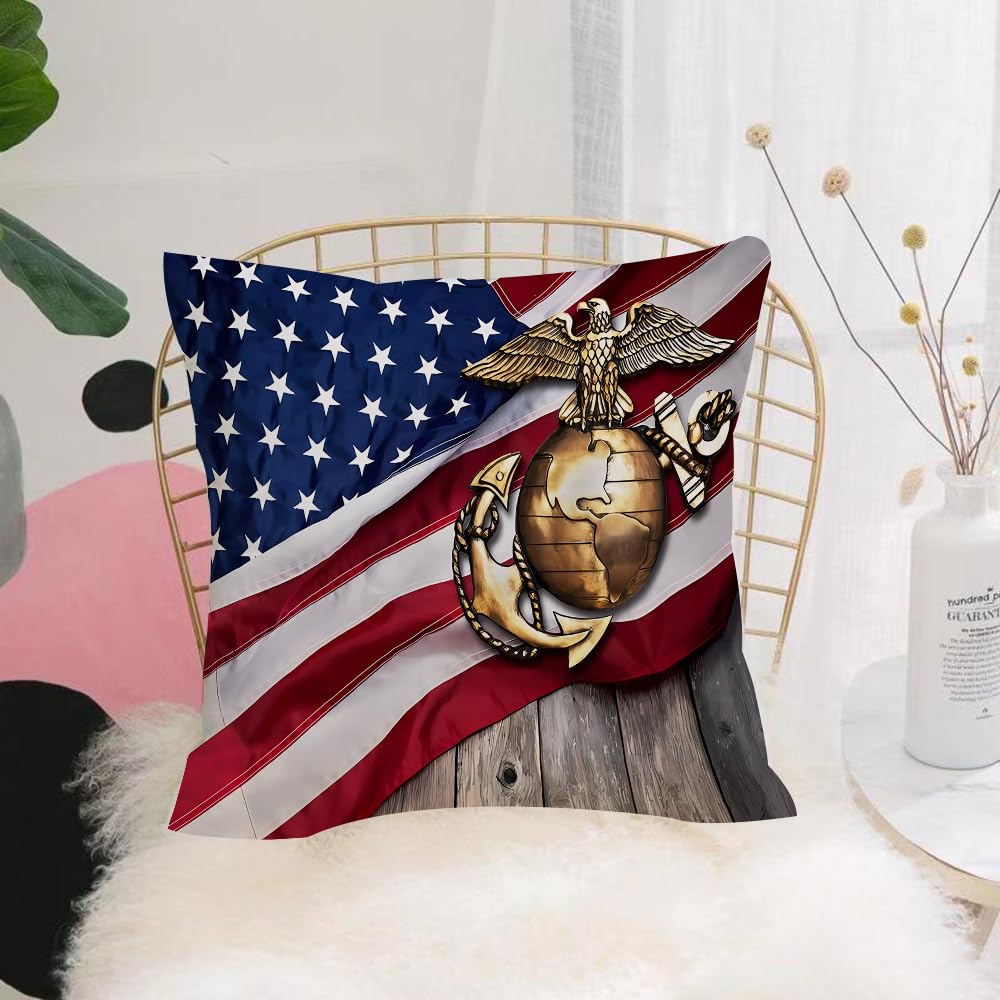HYOSXW Cushion Cover,Throw Pillow Case Home Decorative for Living Room Bedroom Sofa Chair 16X16 Inch,American flag, Marine Corps eagle ball anchor emblem on stars and stripes on wo,Pillowcase 40X40cm