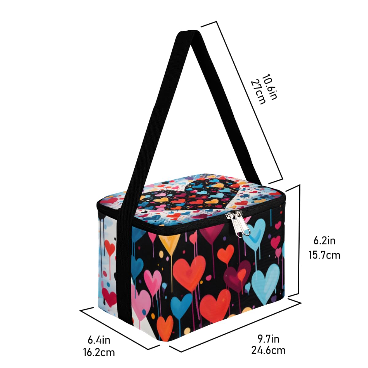 GzLeyigou Lunch Bags for Women Men 9 Cans,Pinks Blue Hearts Hot & Cold Food Delivery Bag Insulated Grocery Bag Insulated Lunch Box Colorful Cooler Bag for Office Work Picnic Beach
