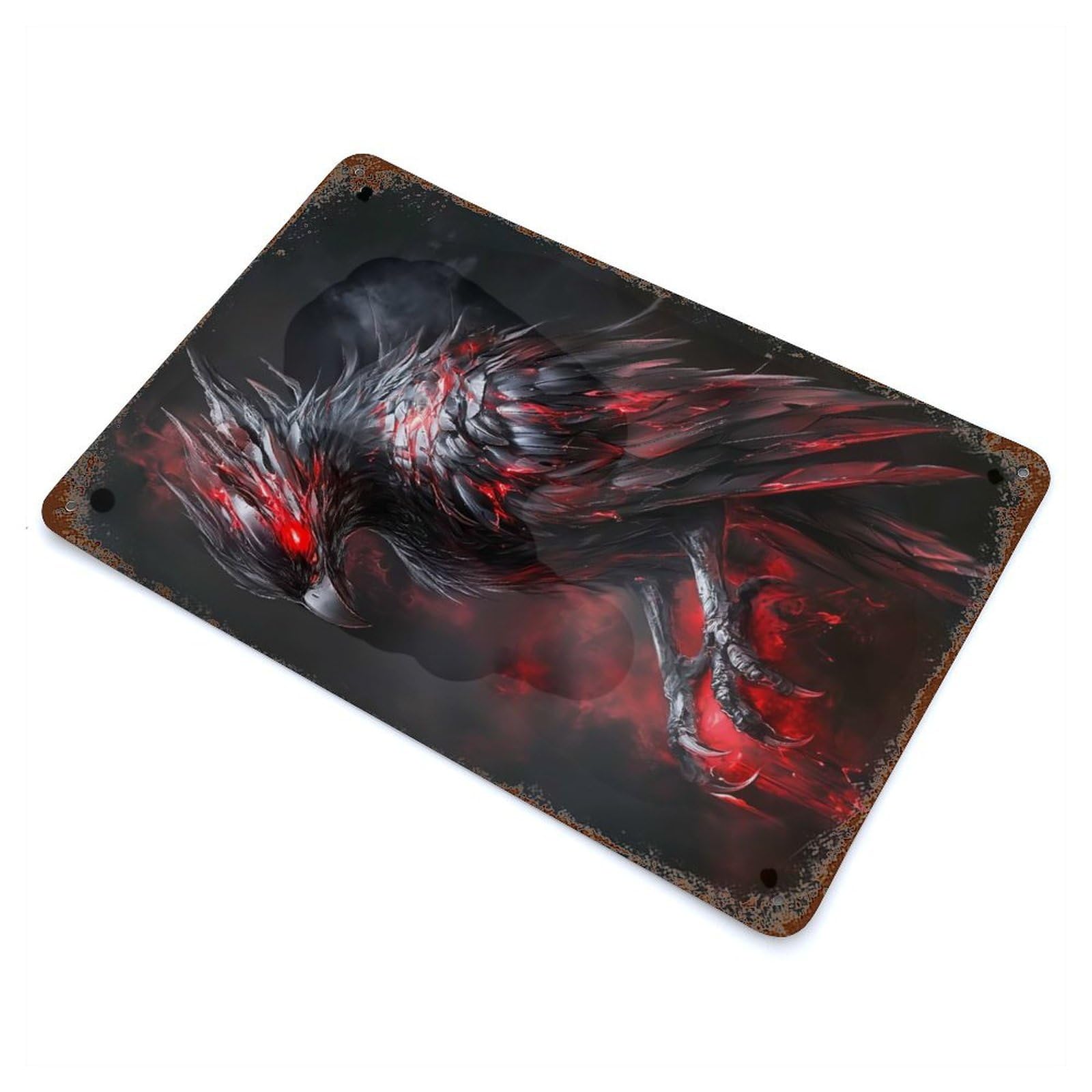 Fiery Raven Vintage Rust Metal Sign 11.8"x7.9", for Basement, Hobby Room And Garage Decor, Farmhouse Wall Decor