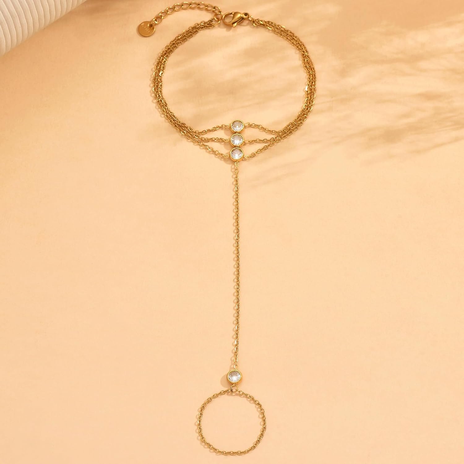 Hand Chain Bracelet for Women Adjustable 18K Gold Plated Finger Ring Bracelets,Minimalist Boho Wedding Pearl Cubic Zirconia Beaded Stackable Layered Chic Jewelry - Image 6