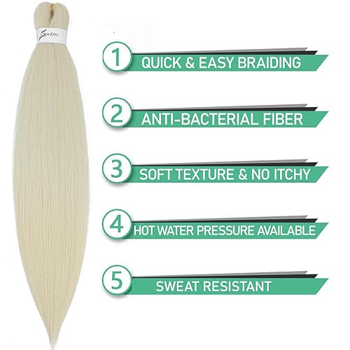 Miniatura 2 de SOKU Extensiones de cabello trenzado preestirado rubio platino de 24 pulgadas, 4 paquetes de trenzas de ganchillo sintéticas 613 sin nudos naturales