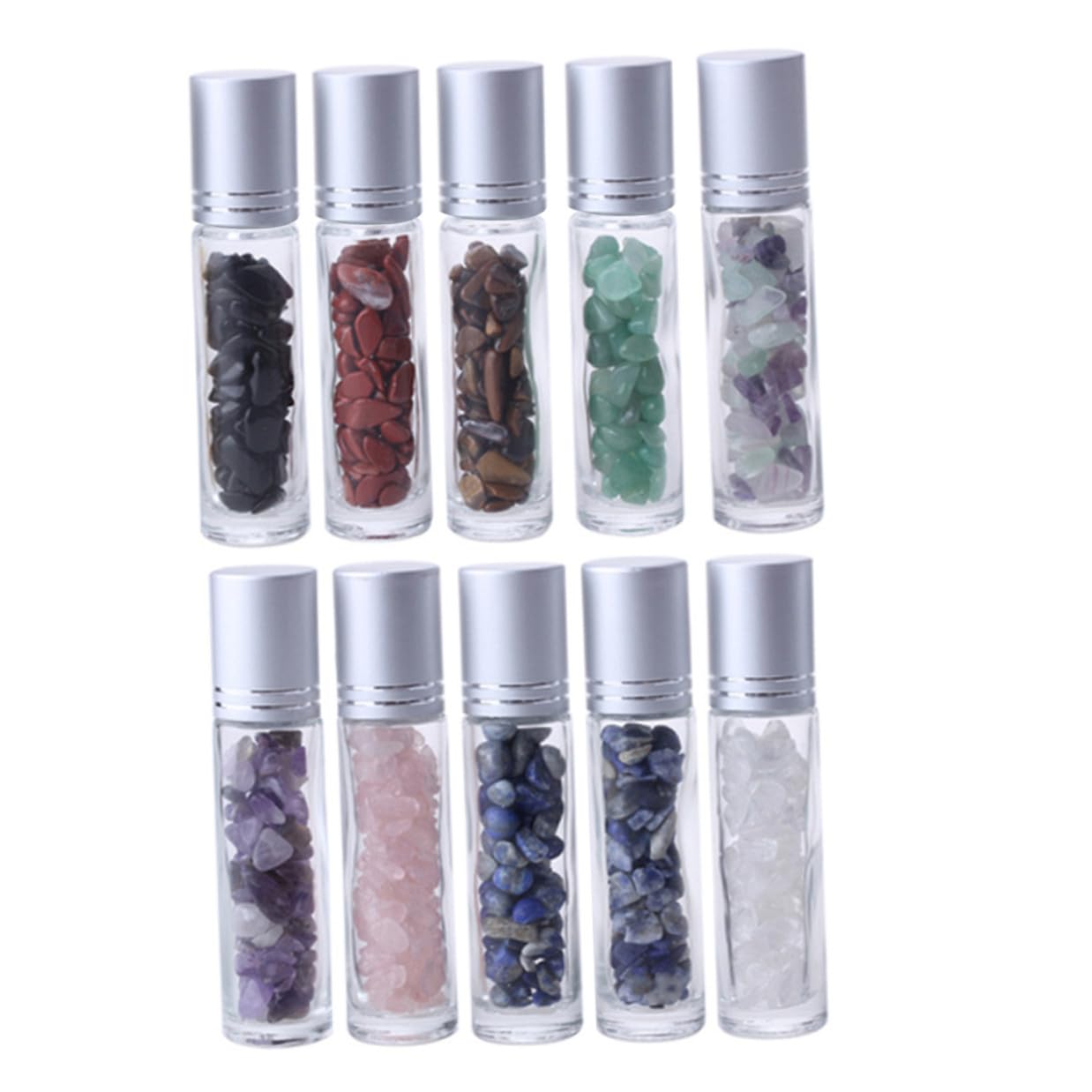 ULTECHNOVO 10 Stück Glas Fläschchen mit Halbedelstein kugeln Auslaufsichere Ätherische Öl Fläschchen Wiederbefüllbar Korrosionsbeständig für Parfüm und Naturöle