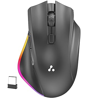Ambrane Wireless & Bluetooth Rechargeable Mouse with RGB Lights, High 2400 DPI for Gaming, 6 Buttons, Ergonomic Comfort Design, Connects 3 Devices, Silent Click, 15 Days Battery (Sliq Glow+, Black) - image, photos