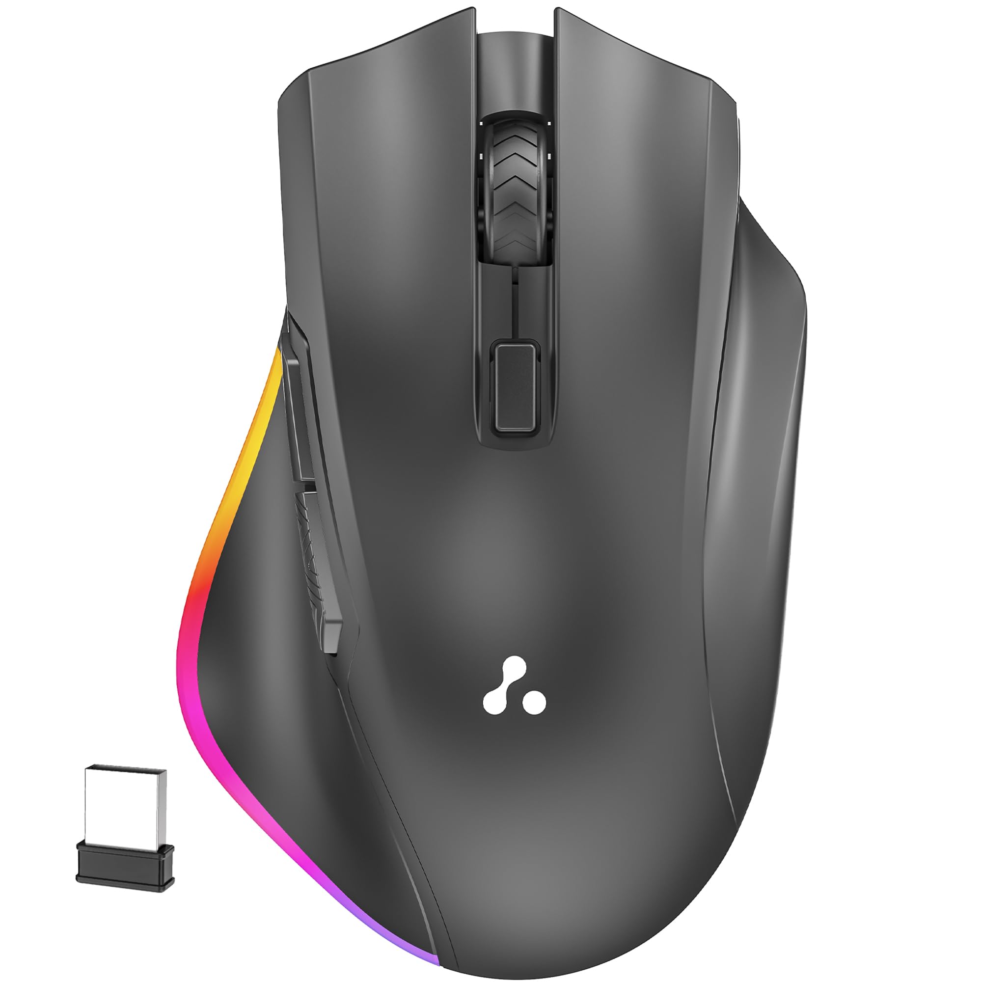 Ambrane Wireless & Bluetooth Rechargeable Mouse with RGB Lights, High 2400 DPI for Gaming, 6 Buttons, Ergonomic Comfort Design, Connects 3 Devices, Silent Click, 15 Days Battery (Sliq Glow+, Black)