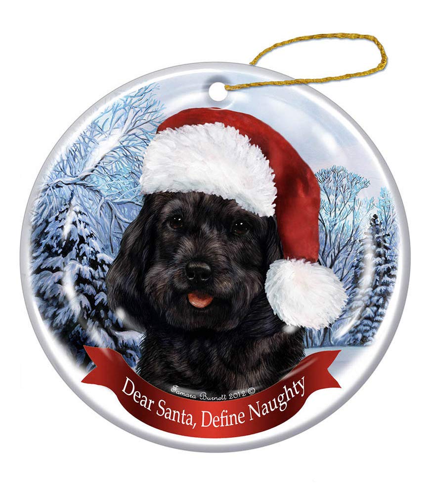 501 Black Christmas Tree Ornaments Ceramic Christmas Decorations,Xmas Tree Hanging Christmas Baubles Keepsake Memorial Cockapoo, Santa Hat Dog