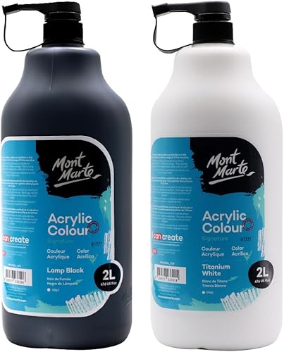 Mont Marte Discovery School Acrílico, titanio blanco y negro, 1/2 galón (2 litros). Ideal para estudiantes y artistas. Excelente cobertura y secado