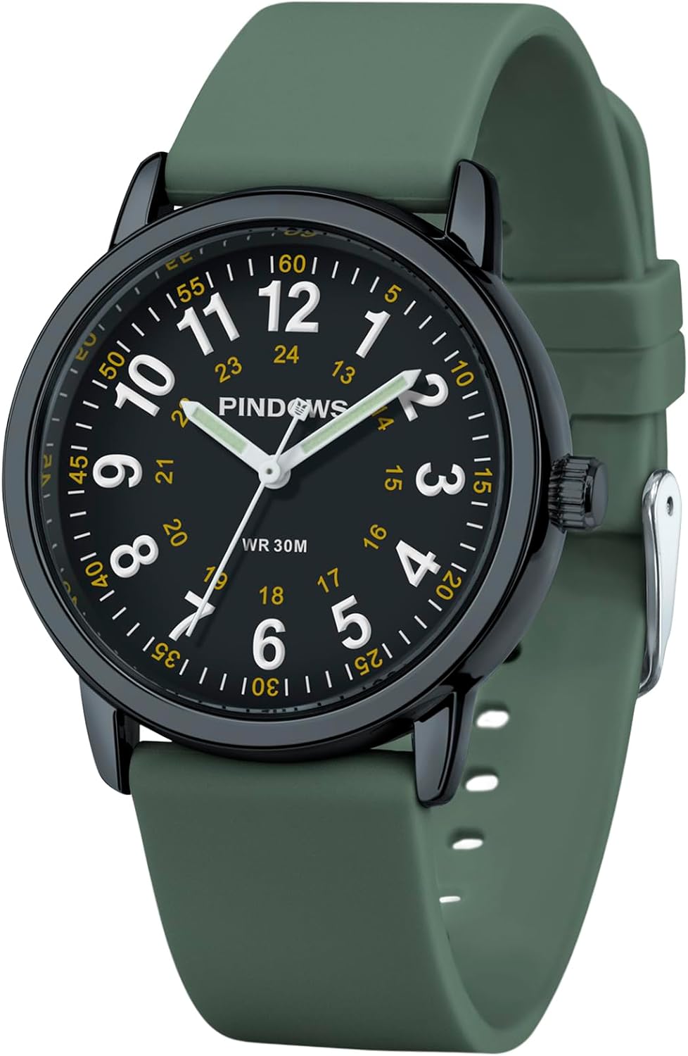 PINDOWS Women Analog Quartz Wrist Watch with Silicone Strap for Young Women Students Easy Read Waterproof Unisex Luminous Dial