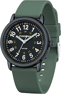 PINDOWS Women Analog Quartz Wrist Watch with Silicone Strap for Young Women Students Easy Read Waterproof Unisex Luminous ...