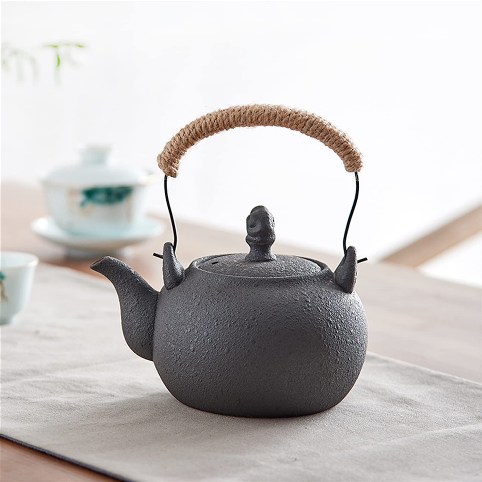 Tetera de café, jarras de jarra de café, jarra de vacío, infusor de tetera, tetera de cerámica de 750 ml, tetera con mango de gran capacidad con filtro, tetera que se puede calentar, adecuada for hoja