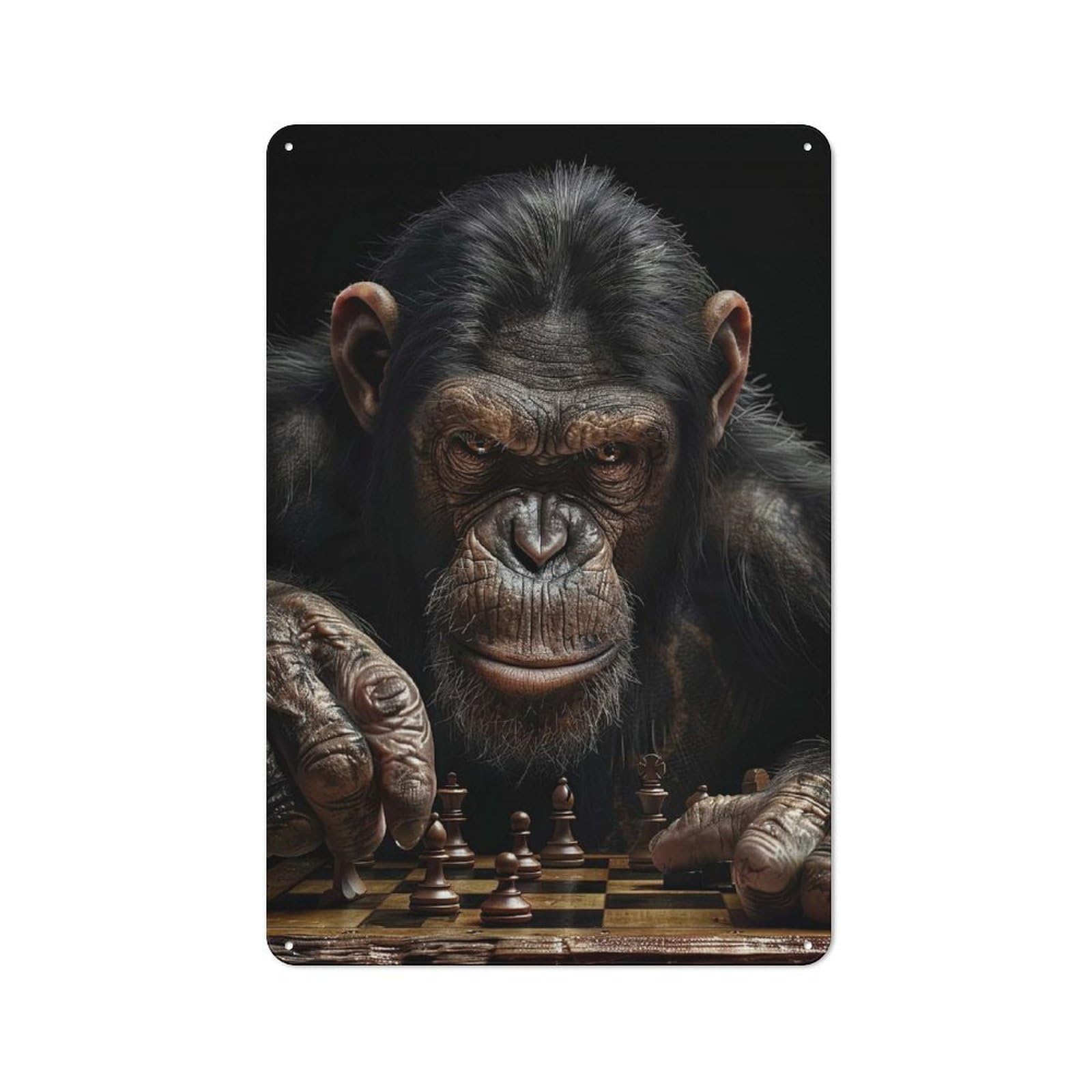 Junmoney Style-6 Chimpanzee Chess Rustic Tin Sign 30X20cm For Living Room Wall, Suited To Home Wall Decor Collectors