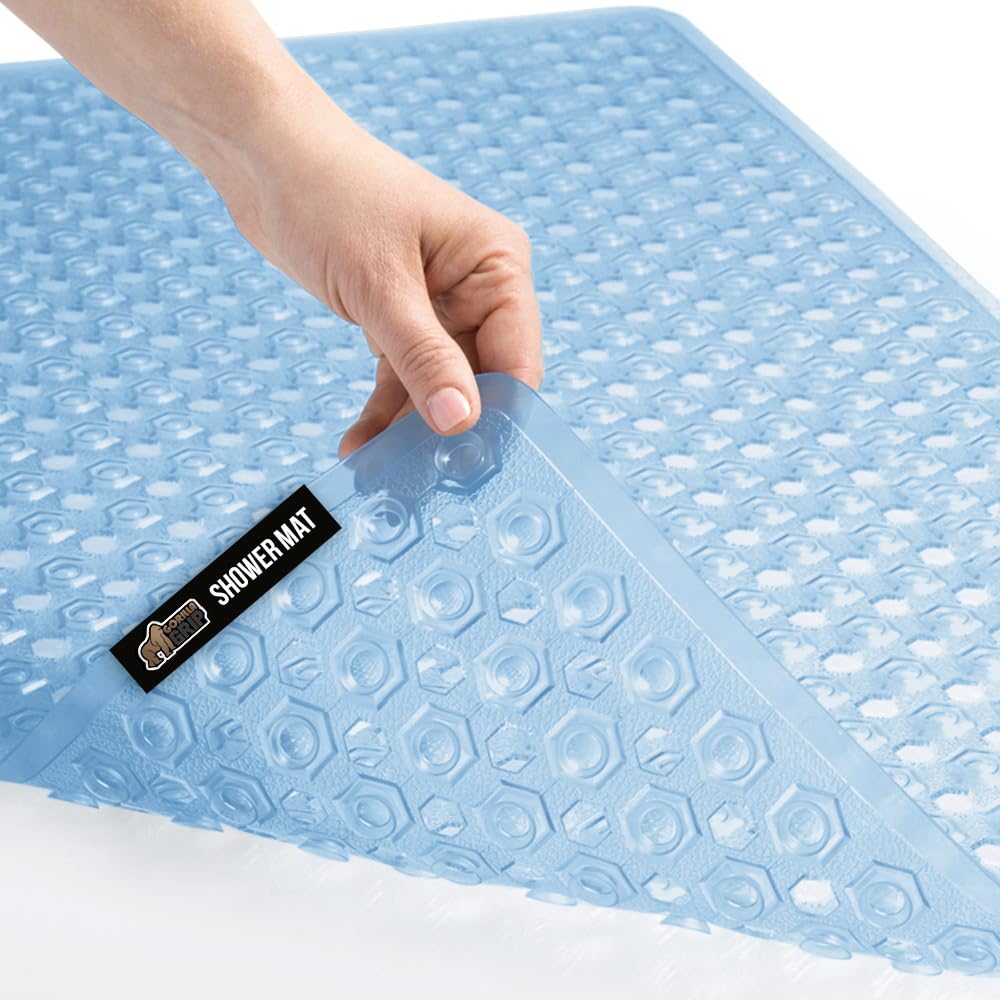 Gorilla Grip Patented Bath Tub Shower Mat, 35x16 Washable Bathtub Floor Mats, Suction Cups and Drain Holes to Keep Tubs Clean, Blue