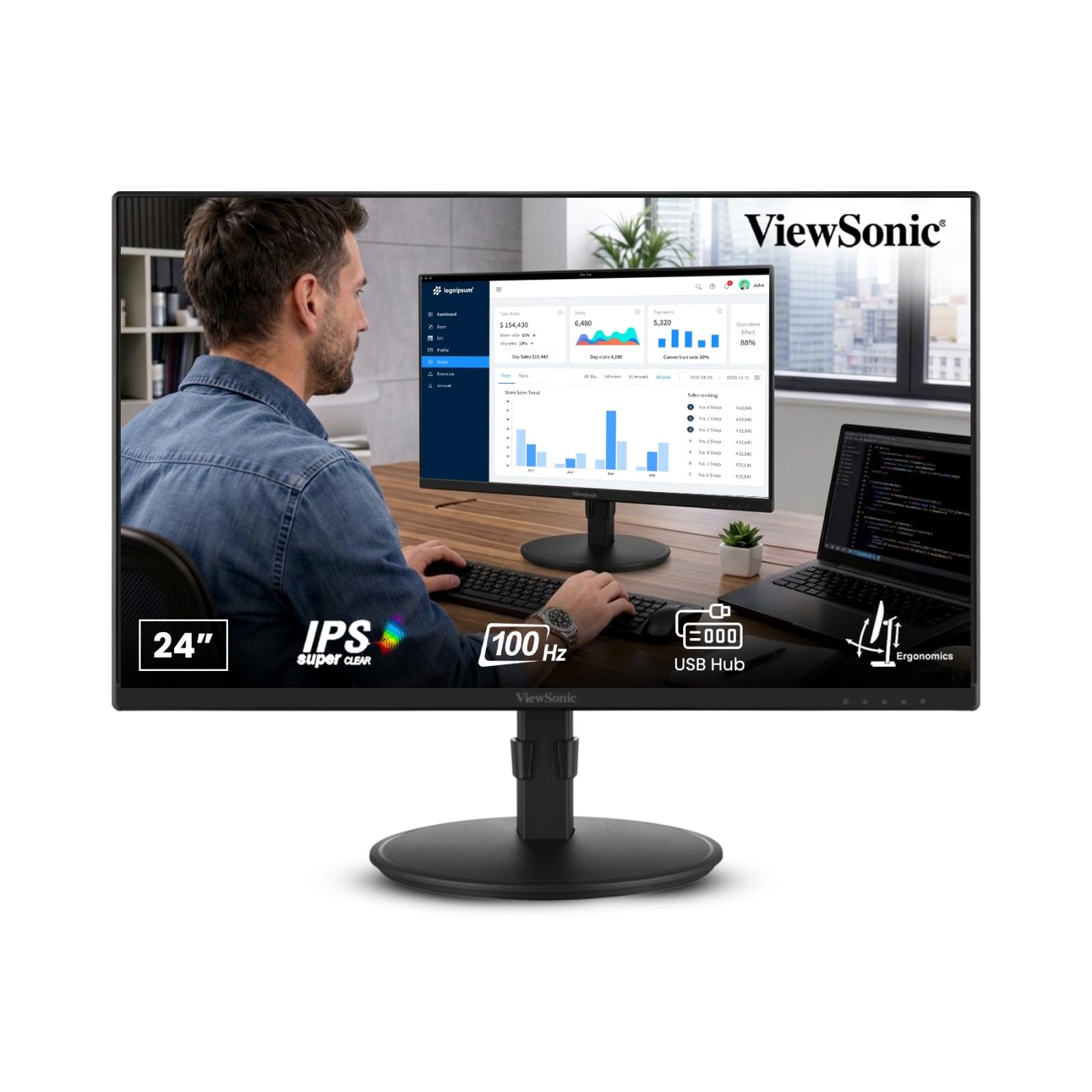 ViewSonic VG2408 24-inch (60.45cm) Full HD 1920x1080 IPS Monitor | 100Hz Refresh Rate | SuperClear IPS | Ergonomic Height, Pivot, Swivel & Tilt | USB Hub | Dual Speakers | HDMI, DP & VGA | Eye ProTech-image-43