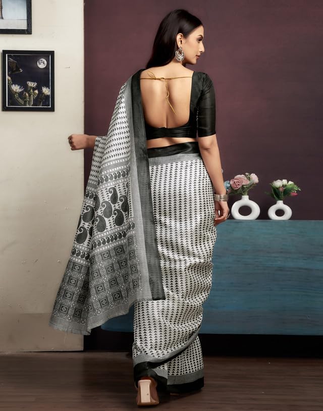 Image of SIRIL Women's Bagalpuri Silk Saree | Varli Printed Saree With Unstitched Blouse Piece