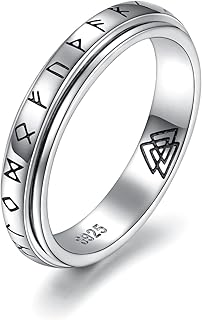 Anti-anxiety Spinner Fidget Ring for Women: Sterling Silver Viking Heartbeat Anxiety Stress Relieving Rotatable Ring Faith Hope Love Jewelry Gift for Teens Girls (Viking Spinner Ring, 8)