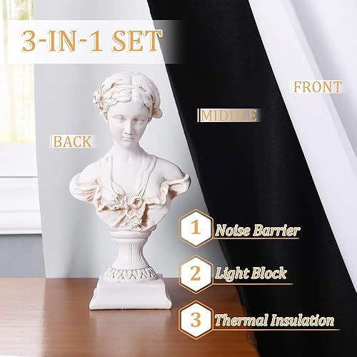 Miniatura 4 de RYB HOME Cortinas térmicas insonorizadas, cortinas 3 en 1, barrera de ruido, 100% opacas, cortinas de ventana de eficiencia energética para