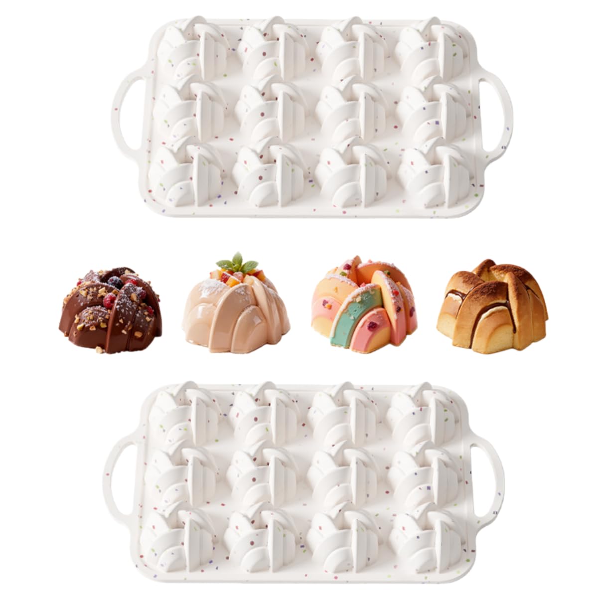 Molde De Silicona Porosa Paquete De 2 Moldes De Silicona Con Forma De Flor De 12 Cavidades Para Pasteles Postres Y Velas De Pan Color Beige