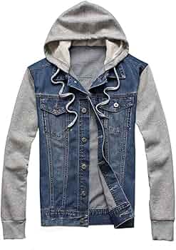 Veste Jean Homme à Capuche - Coupe Slim Décontractée, Effet Usé, Style Camionneur Pour L'hiver Et Le Travail