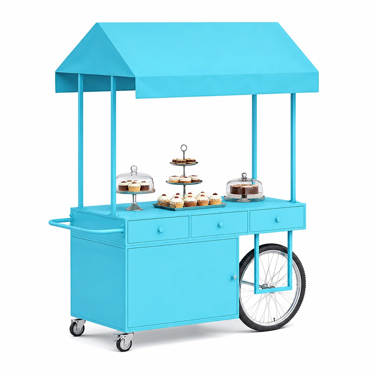 ZDMZR Vendor Cart with Wheels, Market Stall with Cabinet and Drawer, Display Stand for Bakery, Dessert, Coffee, Farmers Market