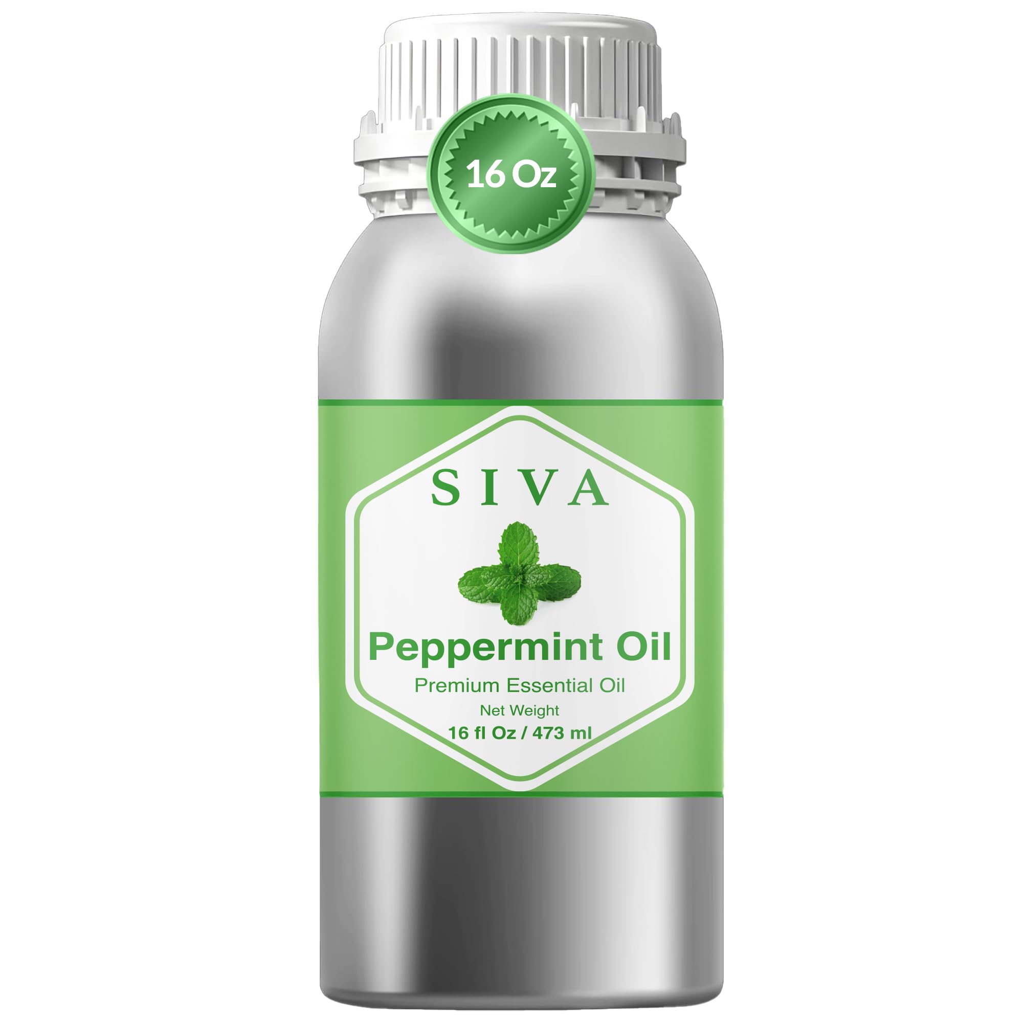 Siva Peppermint Essential Oil - 16 Fl Oz – Natural Peppermint Oil - for Diffuser, Face, Skin Care, Aromatherapy, Hair Care, Scalp and Body Massage