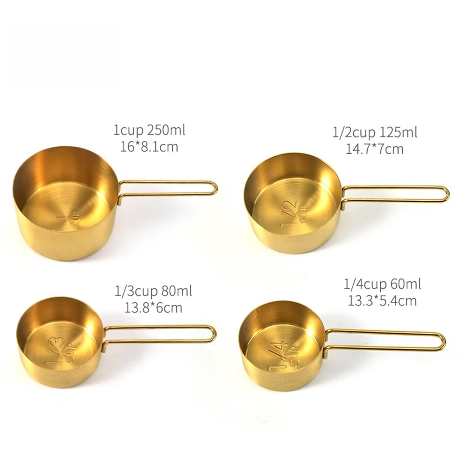 Goldfarbenes Edelstahl-Messbecher-Löffel-Set | Stapelbare Küchengeräte for Backen von Mehlkörnern, Wohnaccessoires(4 measuring cups)