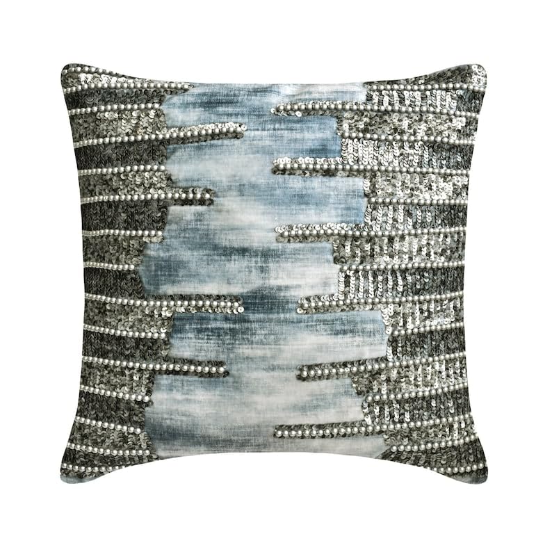 The HomeCentric Decorative Blue & Silver Pack of 2, 60x60 cm (24"x24") Toss Cushion Cases, Suede Tie and Dye embroidery, beaded & Oxidized Toss Cushion Cases, Abstract Modern Style - Oxidation Silver โ image 1