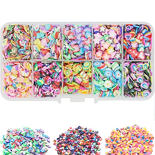 Potosala 10 tranches d'art d'ongle de couleur argile polymère tranches de charme 3D breloques fournitures d'art pour coller art d'ongle décoration de téléphone fabrication de slime Cover