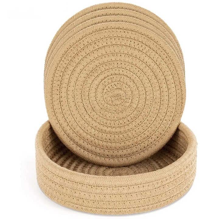 ZAVEZA - HOME KART Eco -Friendly Natural Heat Resistant Cotton Coaster with Stand for Cup, Drink Table Set of 4 Coaster -1 Shelf Stand(Size - 5 x 5 Inches)