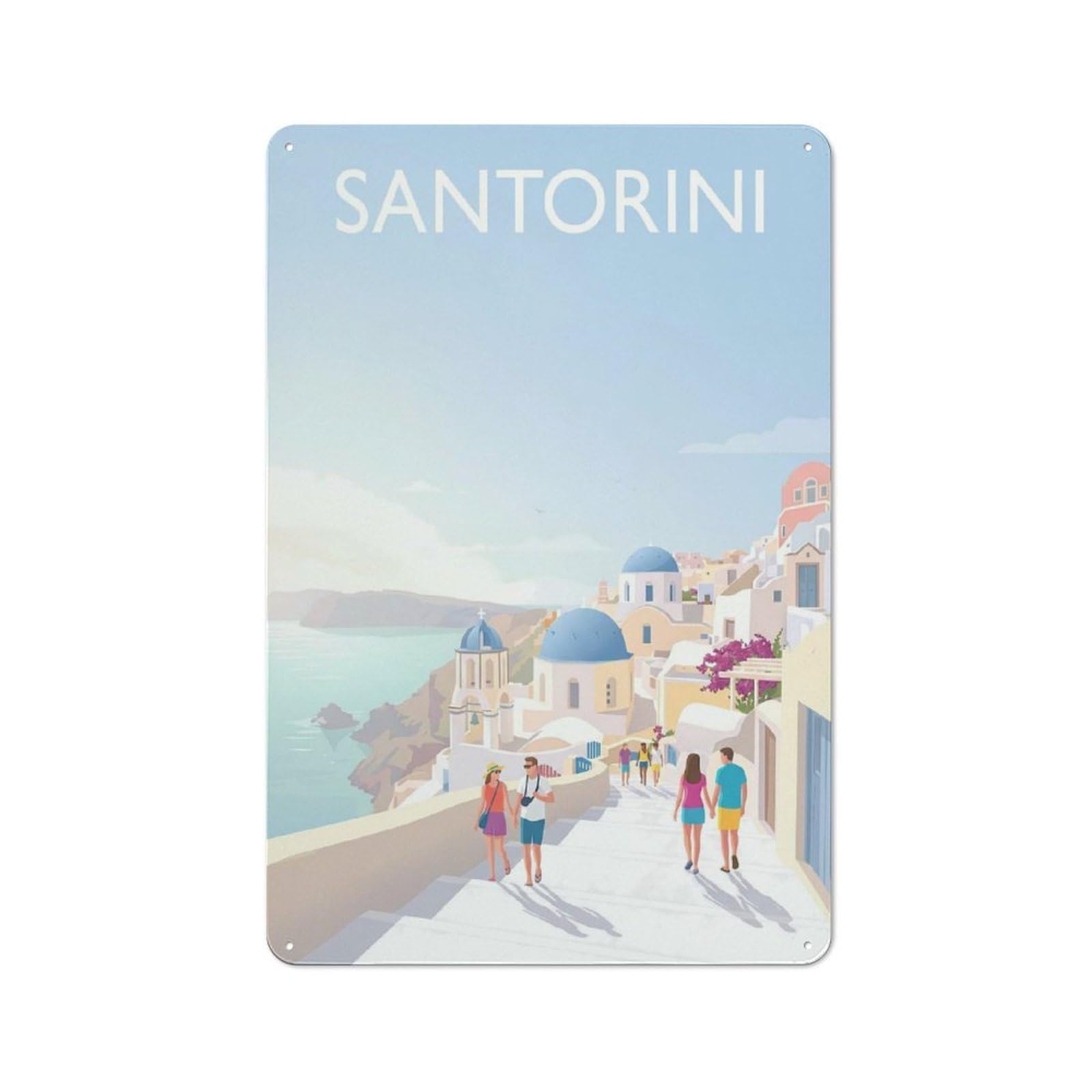 Junmoney Style-15 Metal Wall Sign 30X20cm Featuring Santorini Greece For Hallway Wall, For Hallway Decor Lovers, For Retro Home Interiors