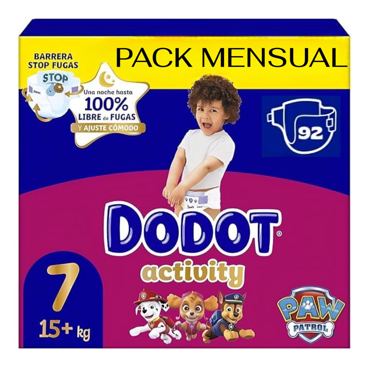 DODOT Activity Pañales Talla 7, 15+ kg, 92 Unidades, Núcleo Ultra Absorbente,pack mensual