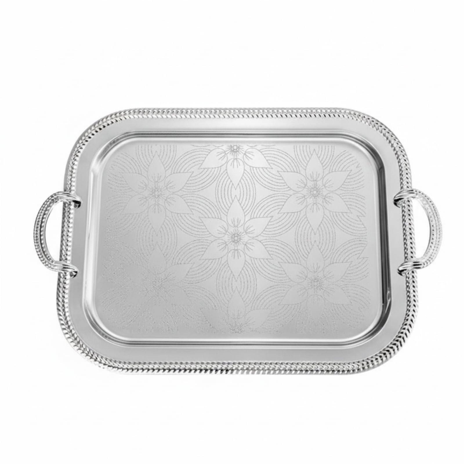Baoblaze Bandeja Industrial Bandeja para Servir Bandeja Metálica Bandeja Rectangular Bandeja con Asas Hierro con Acabado Espejo y Diseño Grabado Adecuada para, Plata, Grande