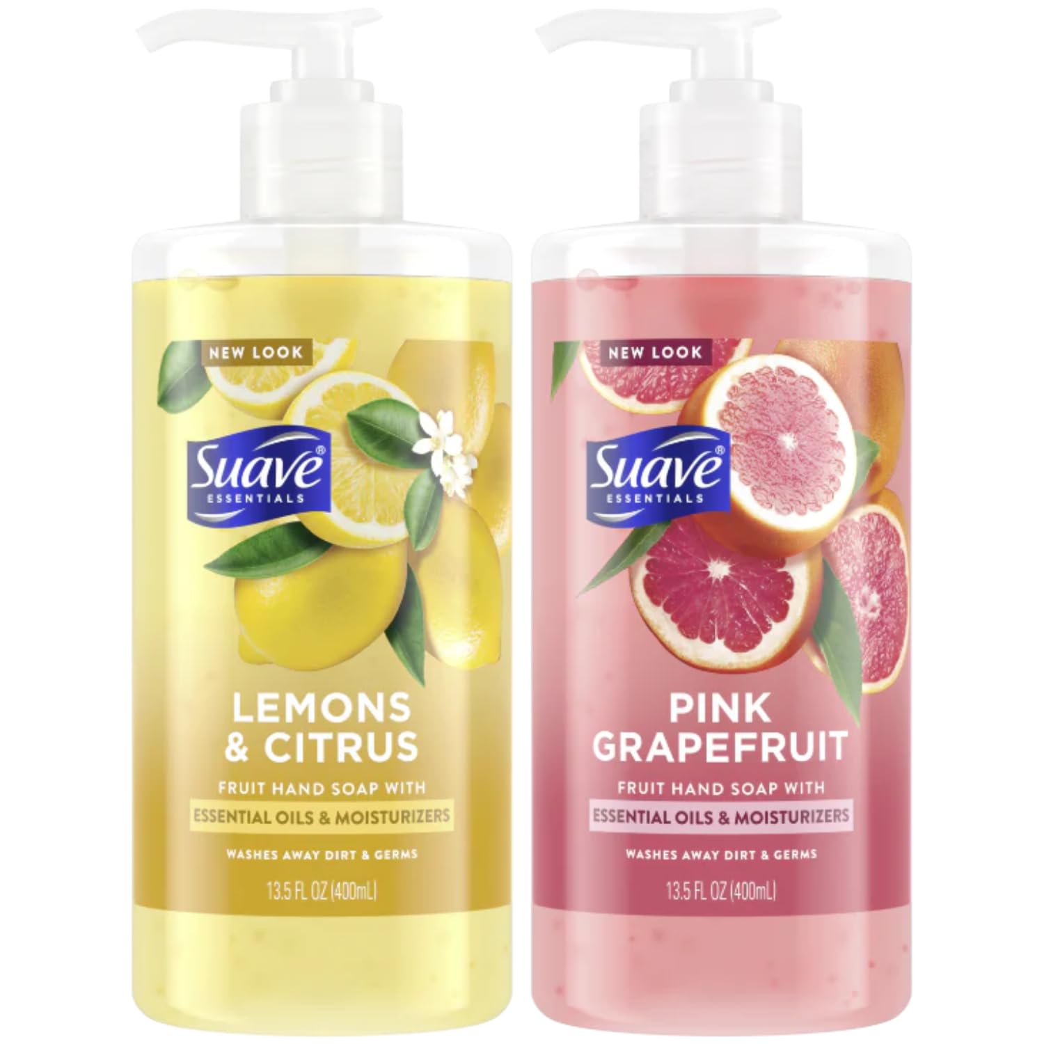 Suave Hand Soap, Pink Grapefruit + Lemons & Citrus Variety 2-Pack – Fruit Hand Wash with Essential Oils & Moisturizers, 13.5 Oz Ea