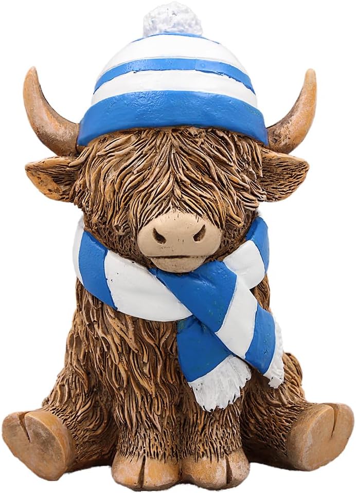 L & P Home & Gifts Highland Cow Hat Scarf Blue
